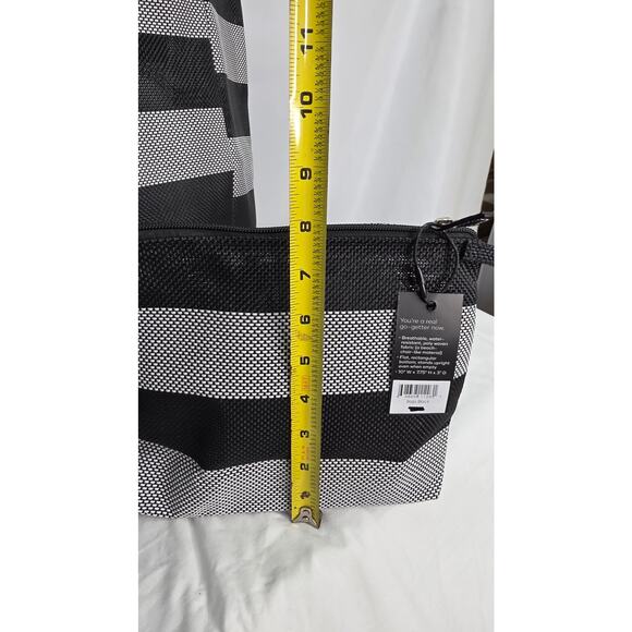 Scout Black Gray Striped Bucket List Large Open Top Shoulder  Tote Bag & Pouch - Picture 5 of 16